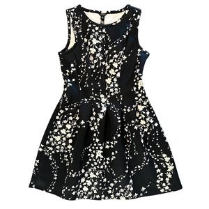 Ann Taylor Sleeveless Black /Cream Floral Scuba Knit Fit And Flare Dress Size 4P